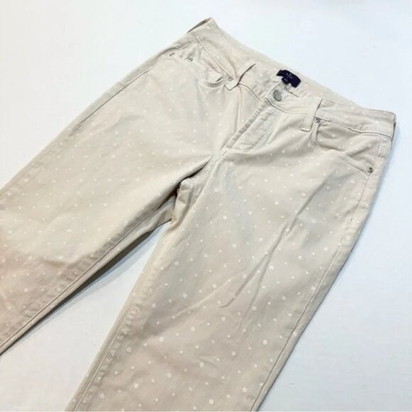 NYDJ Ankle Pants Beige Cream Polka Dot Print Straight Leg, Size 4P - Picture 3 of 14